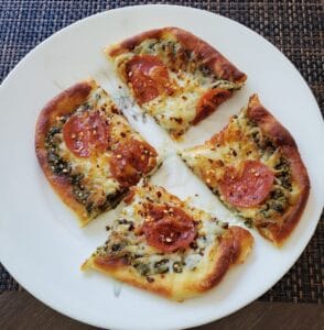 Keto pepperoni pizza with fathead dough coconut flour