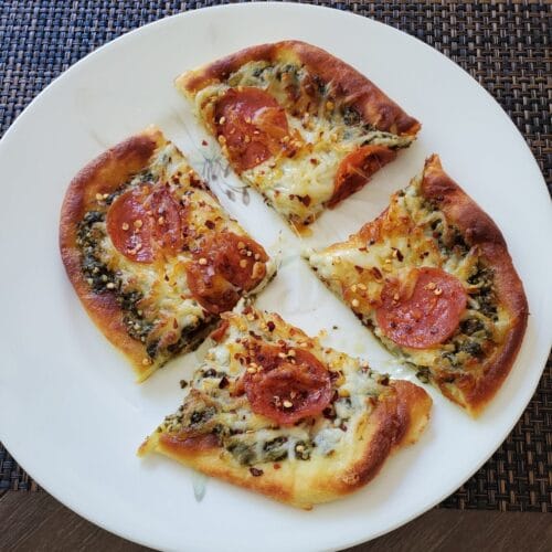 Keto pepperoni pizza with fathead dough coconut flour