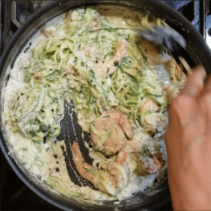 Shrimp Alfredo zoodles