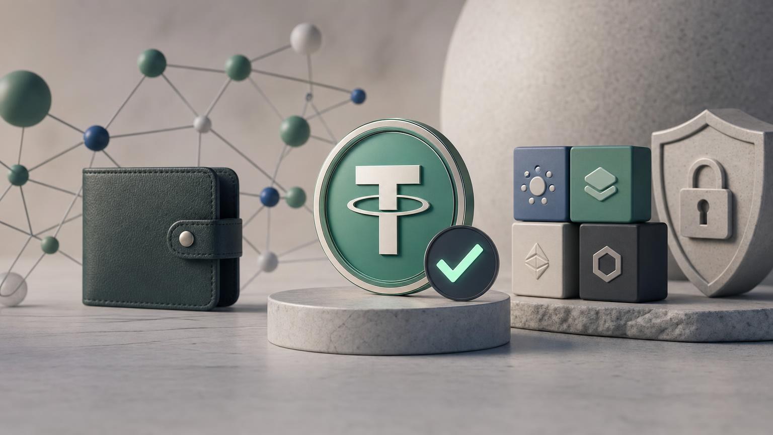A wallet and exchange screen showing a careful comparison of a USDT address, blockchain network, amount, and transaction details
